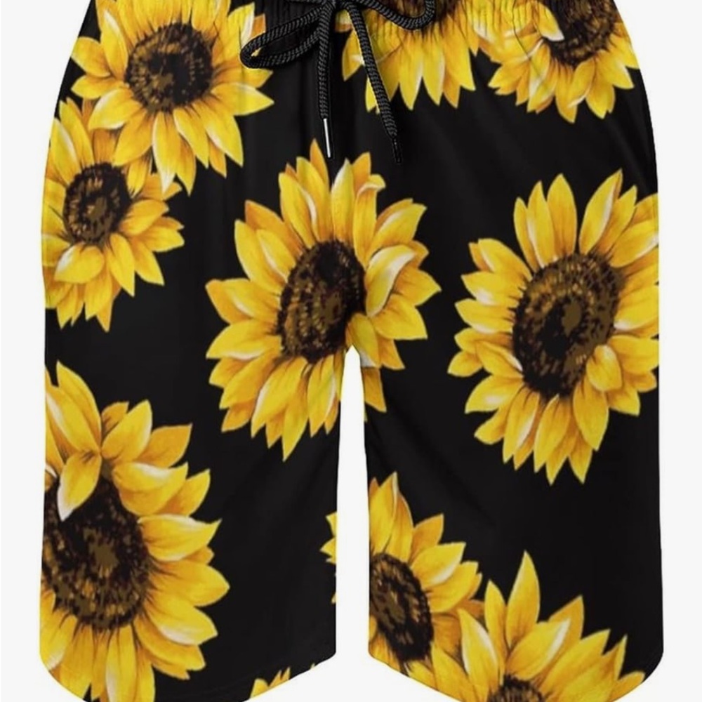 Men's Black Sunflower Swim Trunks, NEW, In Unsealed Package
